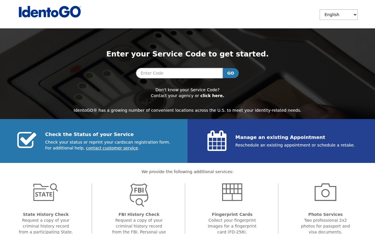 IdentoGO fingerprint channel for Northumberland County arrest record checks