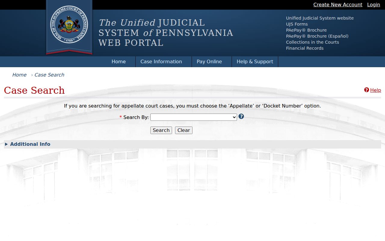 Northumberland County criminal court case search on the UJS portal