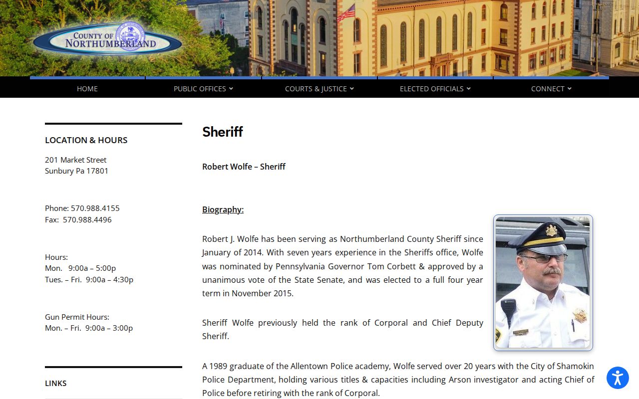 Northumberland County criminal warrant records Sheriff office page