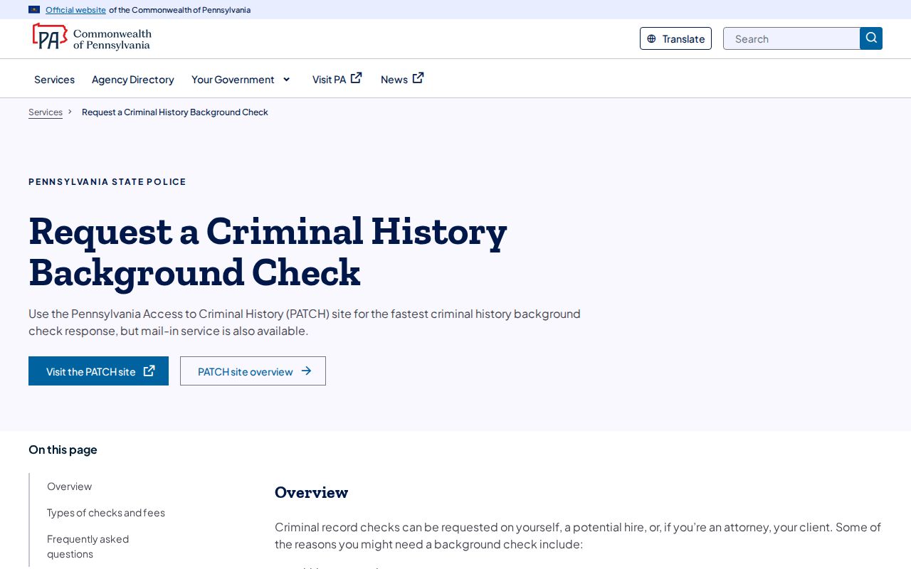 Northumberland County criminal history Pennsylvania State Police background check page