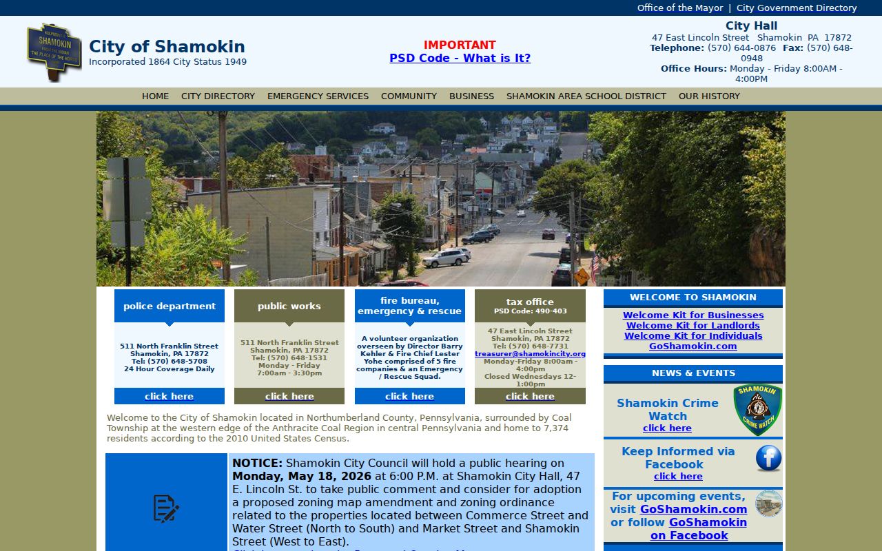 Shamokin criminal records context from the official city government website